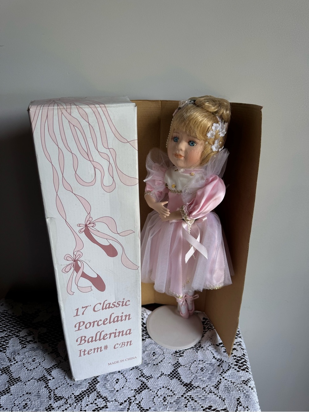 Vintage Porcelain Ballerina Doll Pink Classic 17"